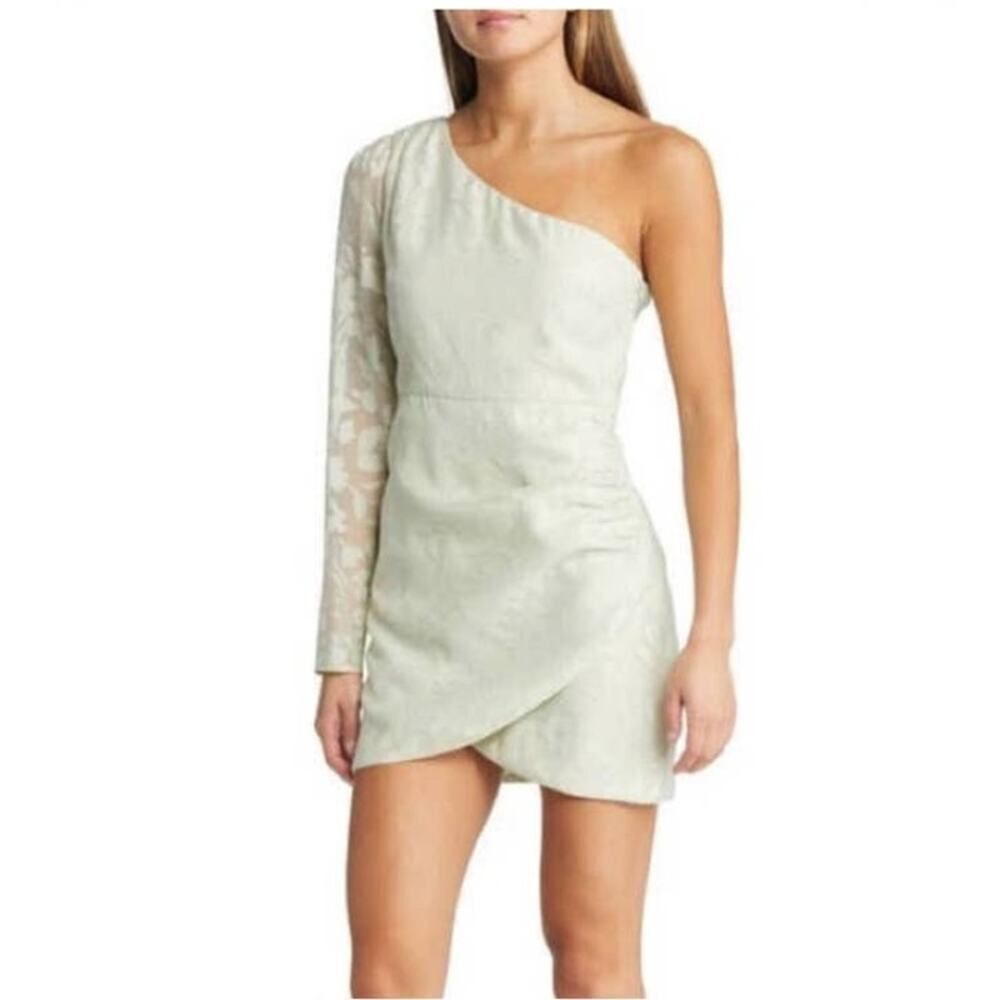 Lulu's Emogene Green Burnout Floral Print One-Shoulder Mini Dress Medium NWT